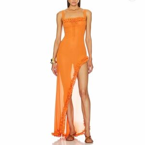 Orange Ruffled Maxi Dress - Helsa